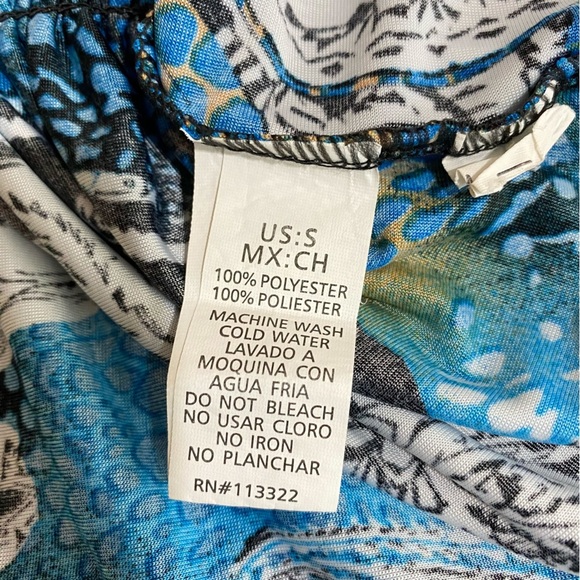 Basix Strapless Blue Paisley Design Ruffle Edge Mini Dress - Picture 7 of 8